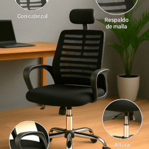 Silla Ergonómica de Escritorio con Cabecera