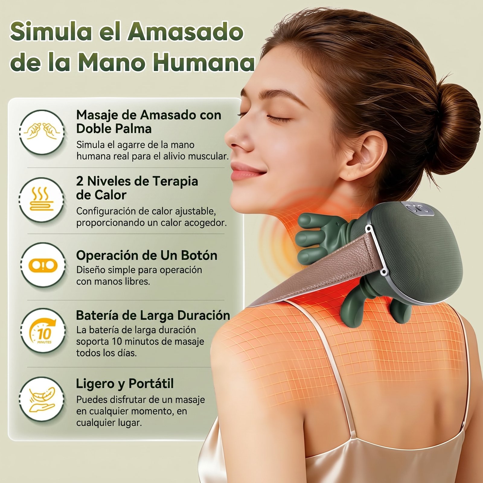 Masajeador Cervical ManoZen - Manos Reales con Calor - Imagen 2